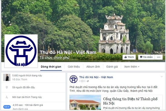 TP.Hà Nội chính thức cung cấp thông tin điều hành trên Facebook