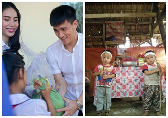 Thủy Tiên, Công Vinh giúp cặp sinh đôi 3 tuổi chống gậy đưa tang mẹ