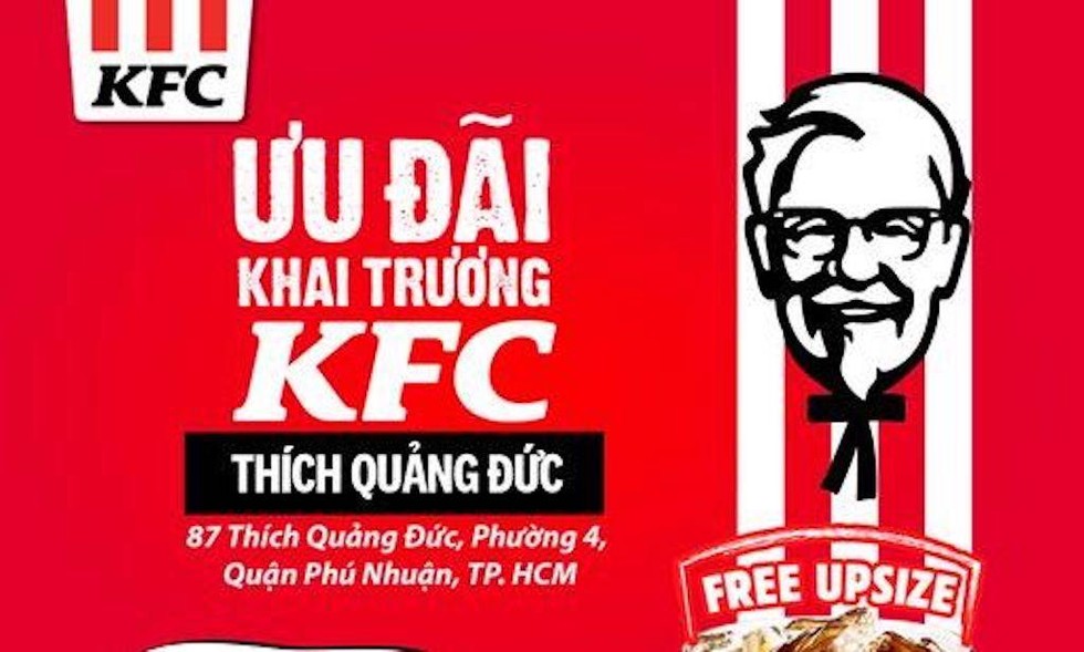 Quảng cáo về việc khai trương cửa hàng "KFC Thích Quảng Đức" được KFC Việt Nam đăng tải trên mạng xã hội.